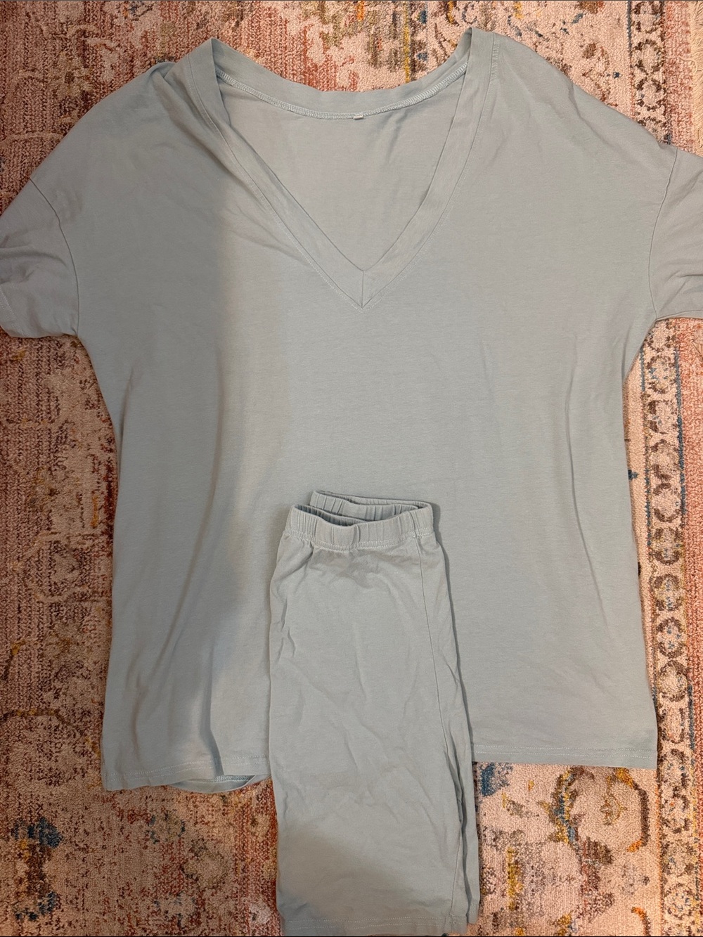Women's V-Neck Set in Light Teal - Soft Oversized Lounge Top & Biker Shorts